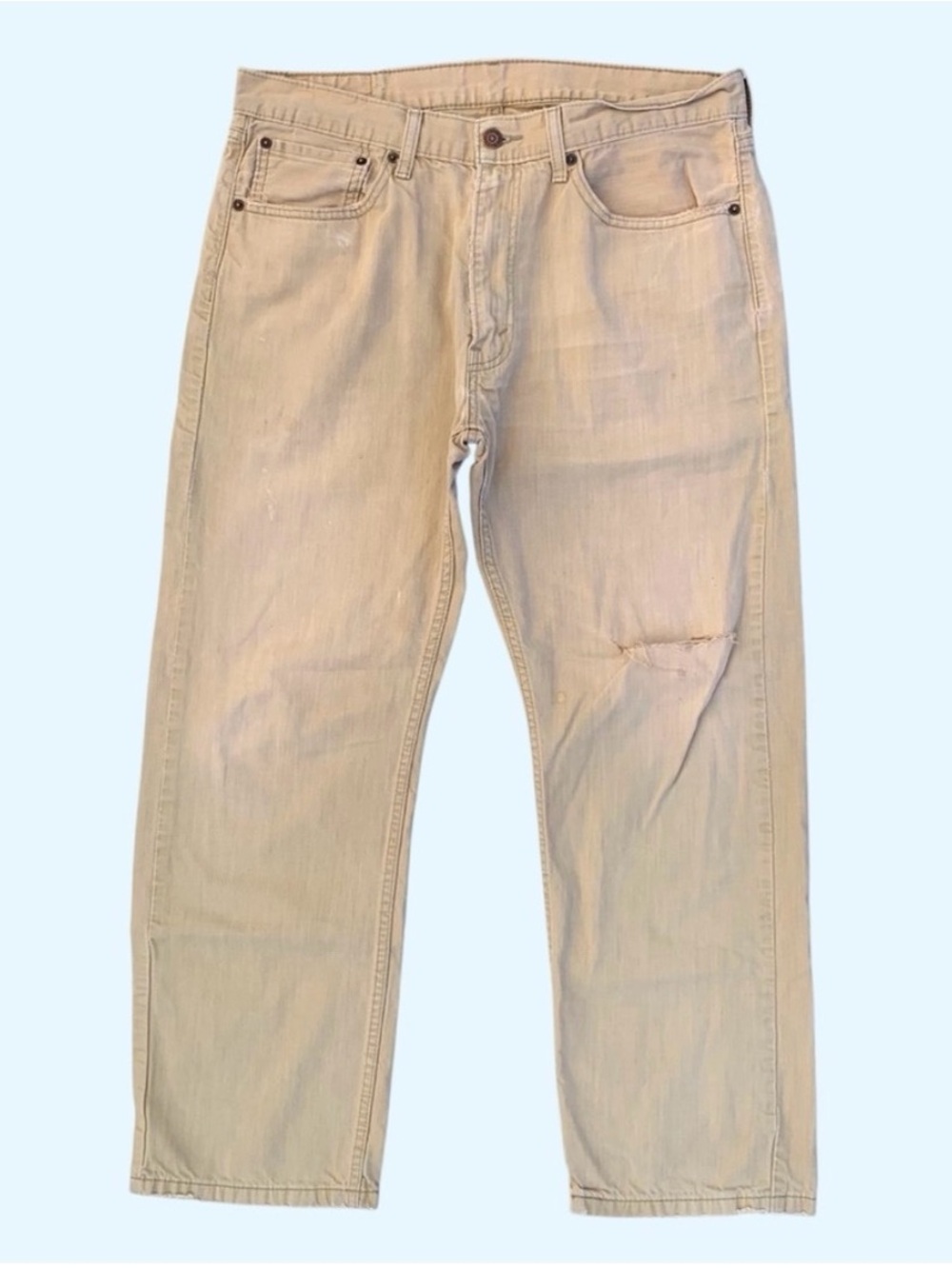 LEVI’S 505 Tan Regular Fit Straight Leg Distressed Thrashed Lived-In Jeans 36x30